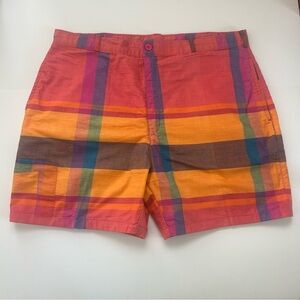 Vintage Jordache Plaid Madras Shorts Mens 38 Bright Retro Preppy 80s 90s Cotton